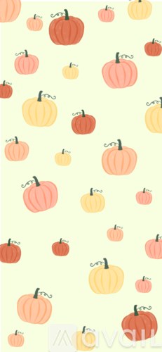A pattern of pumpkins in various shades of orange and yellow on a light background.