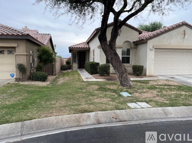 A tree in front of a house with a sign that says "available".