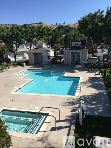 A swimming pool surrounded by trees and a house.