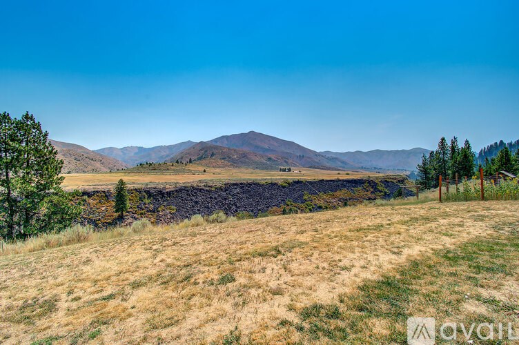 A landscape with a mountain in the distance and a field in the foreground.