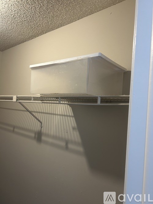 Empty shelves in a storage room.