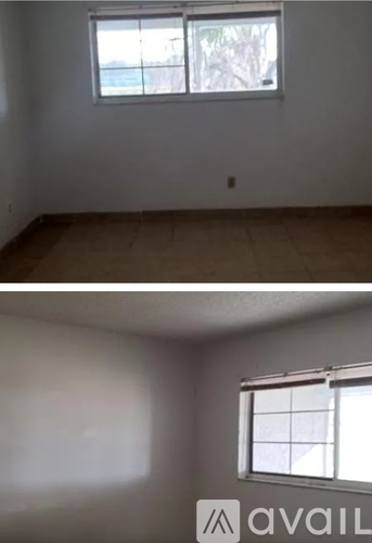 Two images of empty rooms with windows.