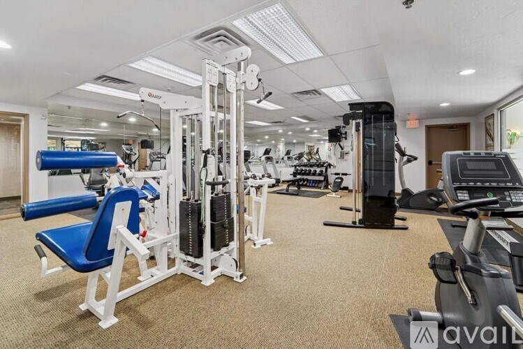 A well-equipped gym with a variety of machines and weights.