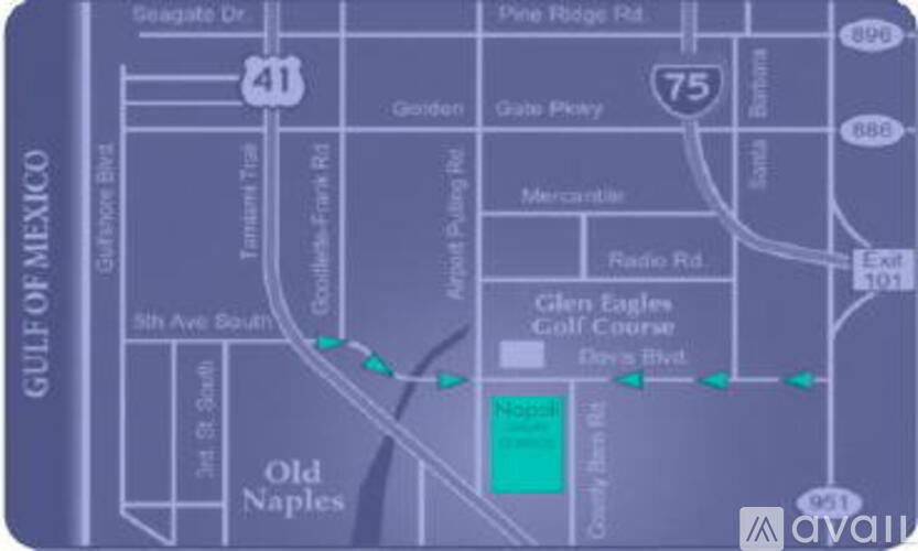 A map of a city with a blue square in the middle.