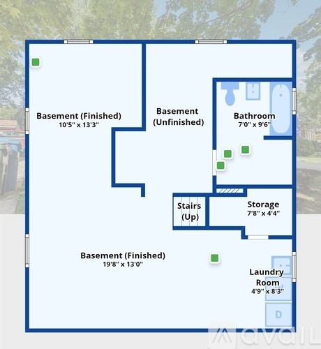 A blueprint shows the layout of a house with three basements and a bathroom.