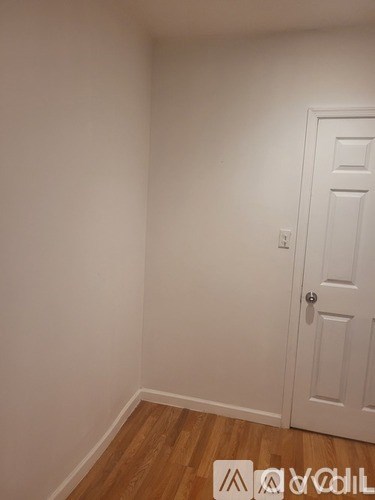 A white door is in a room with white walls.