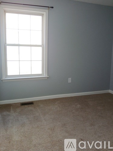 A room with a carpeted floor and a window.