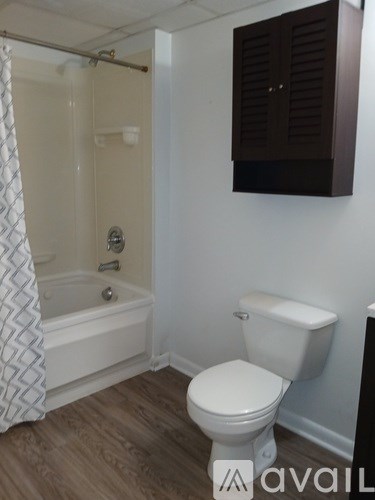 A bathroom with a toilet, tub, and shower.