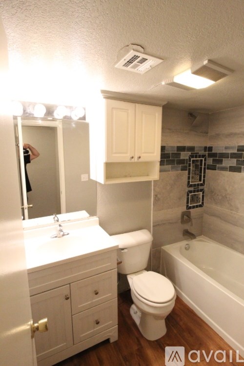 A bathroom with a toilet, sink, and mirror.