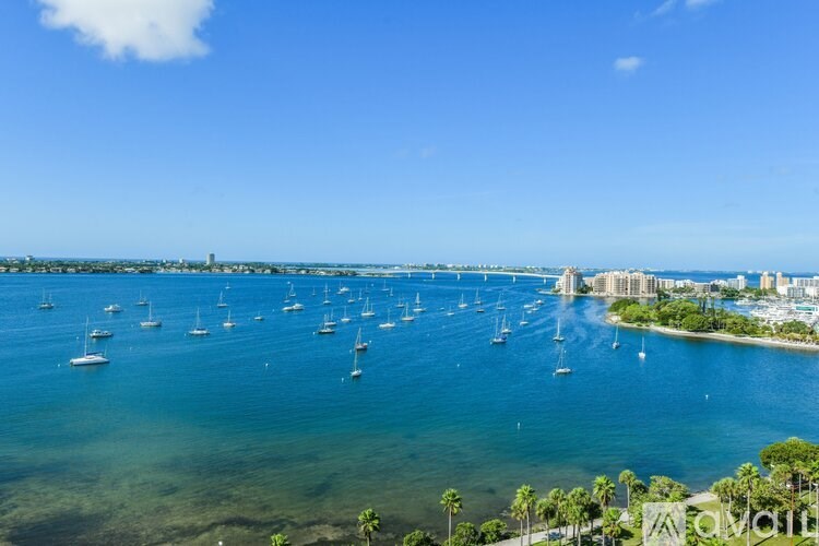 A large body of water filled with lots of boats.