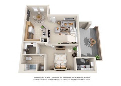 1 bed 1 bath Plan A floorplan at Willow Springs, Goleta, CA 93117