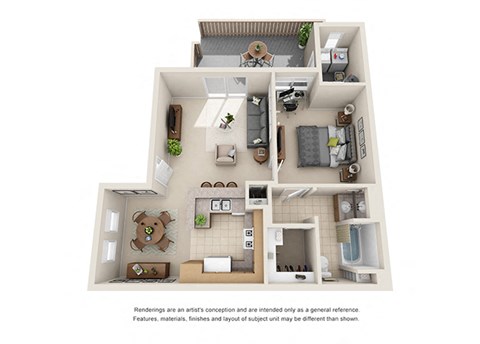 1 bed 1 bath Plan C floorplan at Willow Springs, California