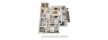 2 bed 1 bath Plan D floorplan at Willow Springs, Goleta, CA