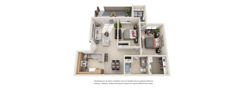 2 bed 1  bath Plan E floorplan at Willow Springs, Goleta California