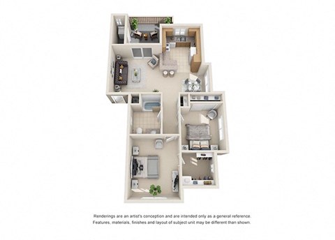2 bed 2 bath Plan F floorplan at Willow Springs, Goleta