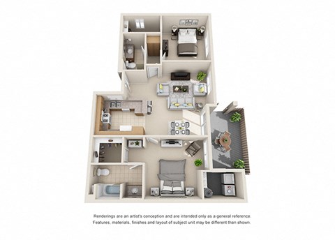 2 bed 2 bath Plan H floorplan at Willow Springs, Goleta, 93117
