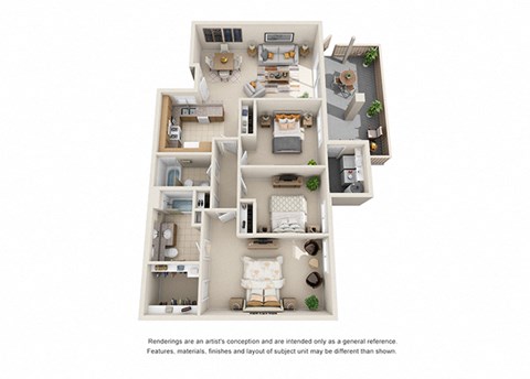 3 bed 1 bath floorplan, at Willow Springs, Goleta, CA