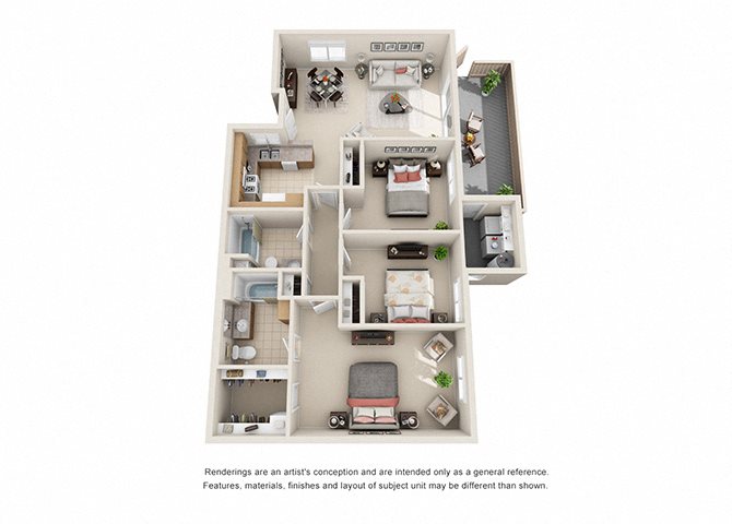 3 bed 2 bath floorplan 3 bed 2 bath floorplan, at Willow Springs, Goleta California