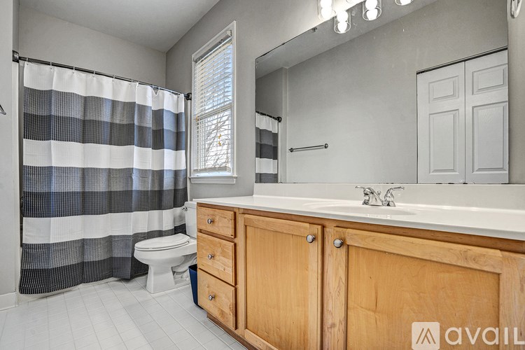 A bathroom with a toilet, sink, and shower curtain.