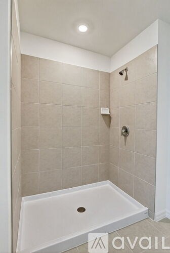 A small white bathtub with a shower head and faucet.