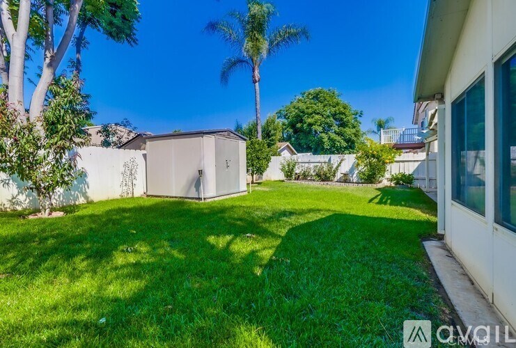 A backyard with a lawn and trees.