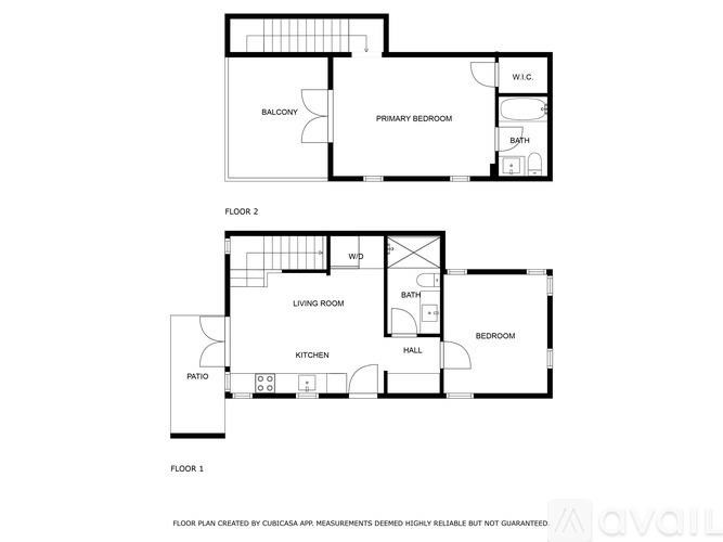 A floor plan for a home with two bedrooms, a living room, a kitchen, and a bathroom.