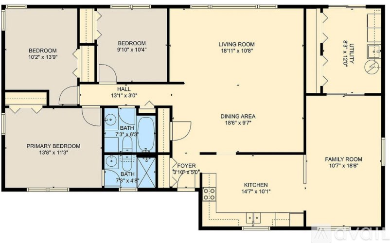 A floor plan of a house with a living room, dining area, kitchen, and multiple bedrooms.
