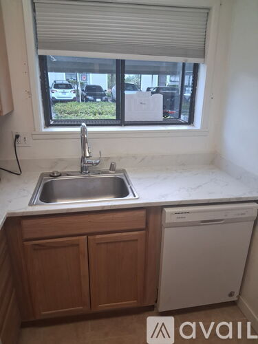 A kitchen with a sink and a window.