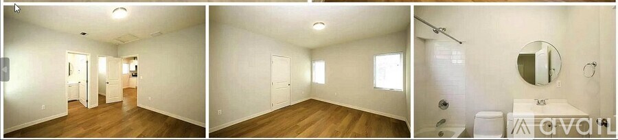 A series of images showing an empty room with wooden floors and white walls.