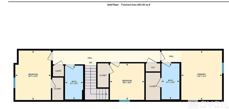 A floor plan of a 2nd floor apartment with a finished area of 845.65 square feet.