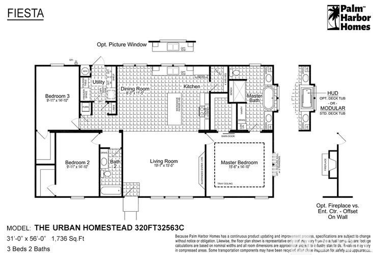 A floor plan for a home with three bedrooms and two bathrooms.