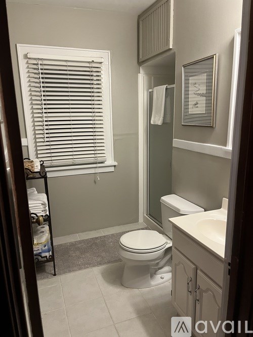 A bathroom with a toilet, sink, and window.