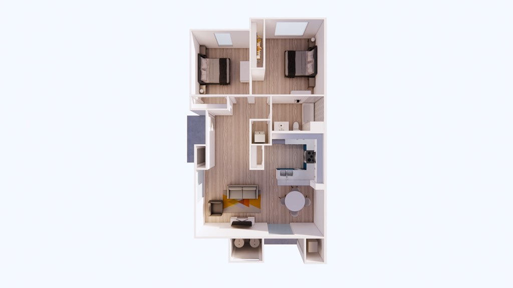 A dollhouse living room with a couch and a coffee table.