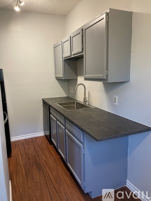 A kitchen with a sink and cabinets.