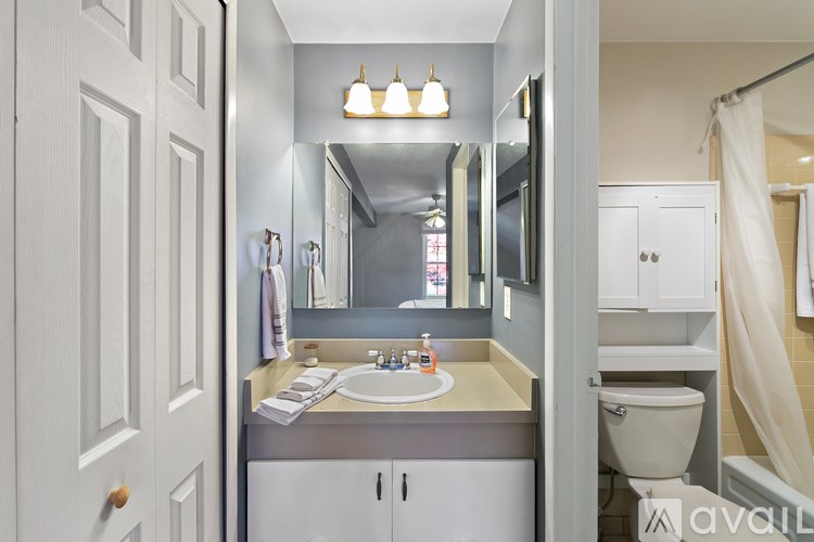 A bathroom with a sink, mirror, and toilet.