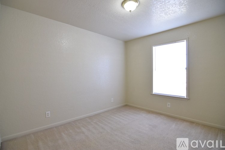 A room with a window and carpeted floor.