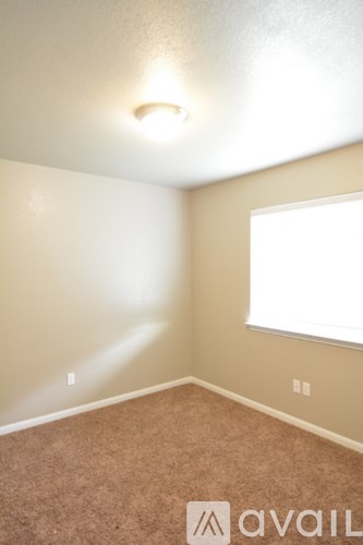 A room with a carpeted floor and a window.
