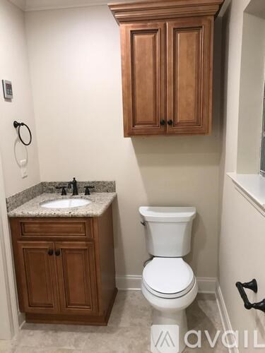 A white toilet sits next to a sink in a bathroom.