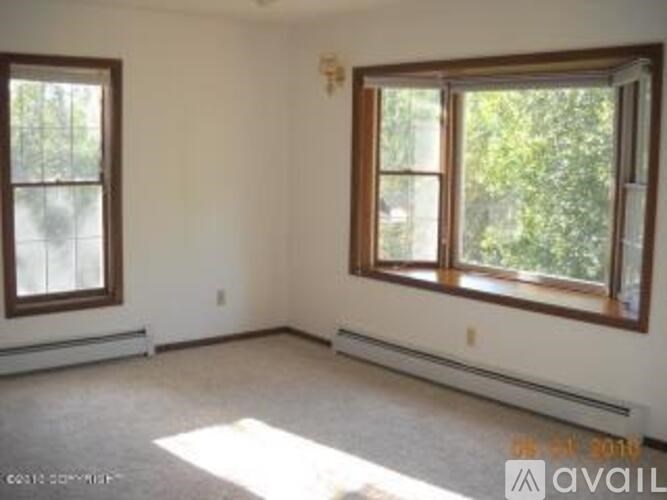 A room with two windows and a radiator on the wall.