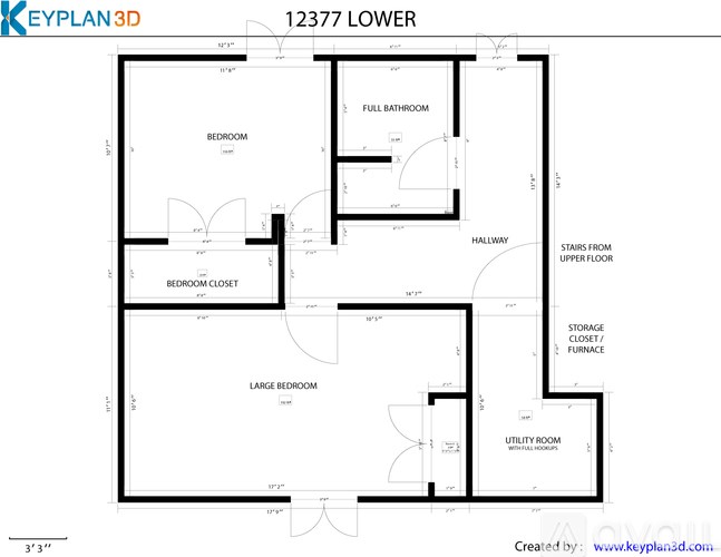 A floor plan for a 12377 lower level apartment with a bedroom, bathroom, closet, and other rooms.