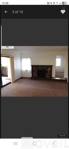 A room with a fireplace and two windows.