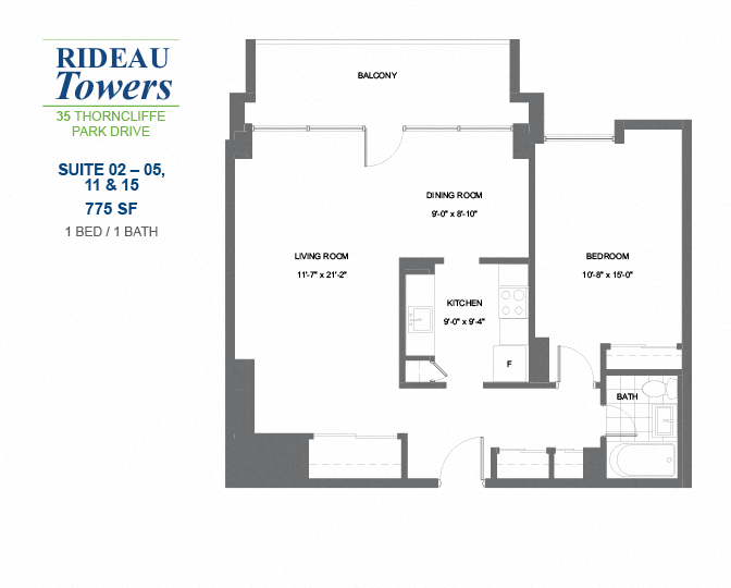 1 bedroom, 1 bathroom apartment - Rideau Towers - 35 Thorncliffe Park Drive