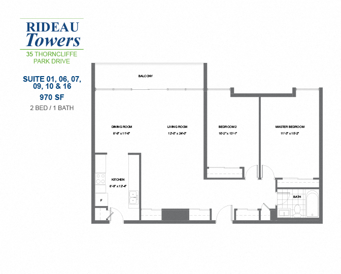 2 bedroom, 1 bathroom apartment - Rideau Towers - 35 Thorncliffe Park Drive