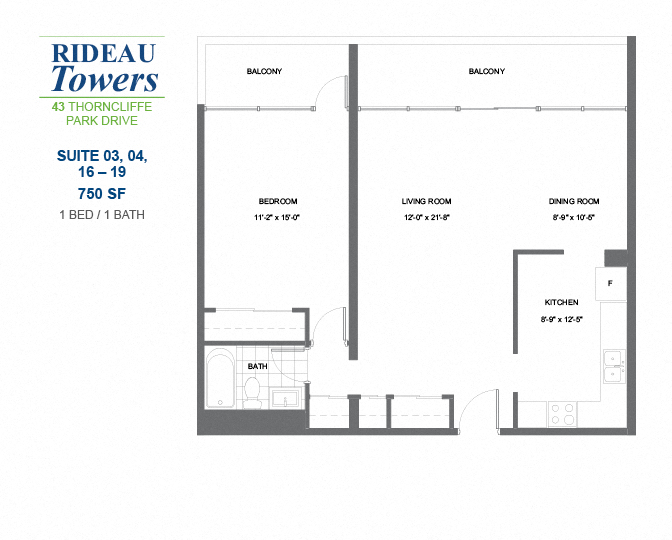 1 bedroom, 1 bathroom apartment - Rideau Towers - 43 Thorncliffe Park Drive
