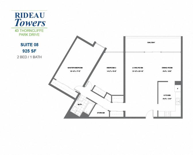 2 bedroom, 1 bathroom apartment - Rideau Towers - 43 Thorncliffe Park Drive