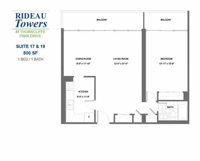 1 bedroom, 1 bathroom apartment - Rideau Towers - 47 Thorncliffe Park Drive