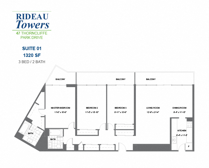 3 bedroom, 2 bathroom apartment - Rideau Towers - 47 Thorncliffe Park Drive