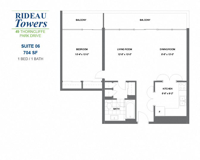 1 bedroom, 1 bathroom apartment - Rideau Towers - 49 Thorncliffe Park Drive