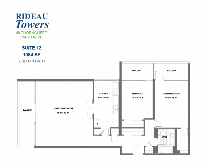 2 bedroom, 1 bathroom apartment - Rideau Towers - 49 Thorncliffe Park Drive