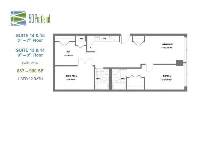 Fifty on the Park – 1 BED – DEN - DINING – 2 BATH -  887-900 SF – Apartment